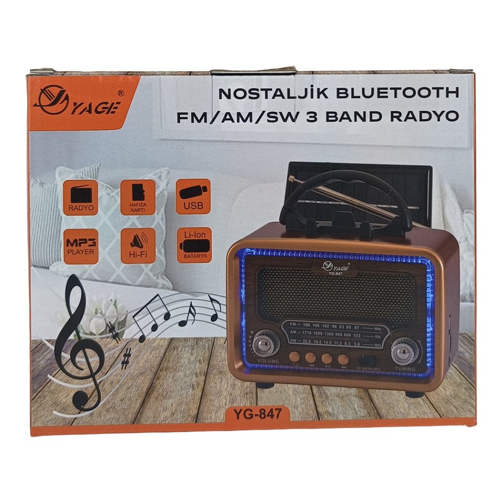 Yage YG-847 Nostaljik Solar Bluetooth MP3 Radyo