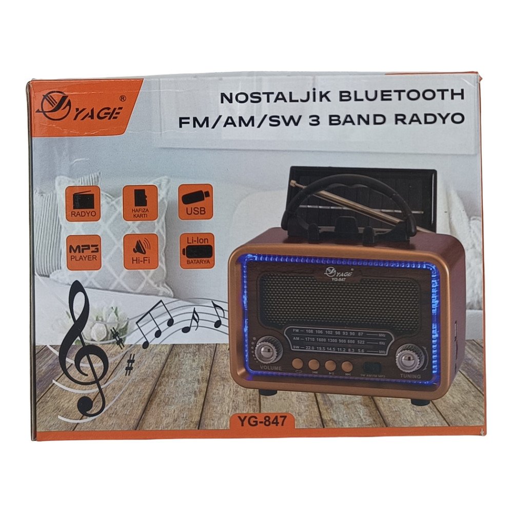 Yage YG-847 Nostaljik Solar Bluetooth MP3 Radyo