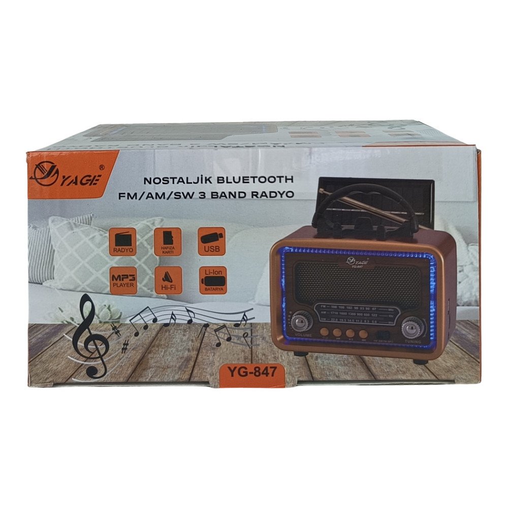 Yage YG-847 Nostaljik Solar Bluetooth MP3 Radyo