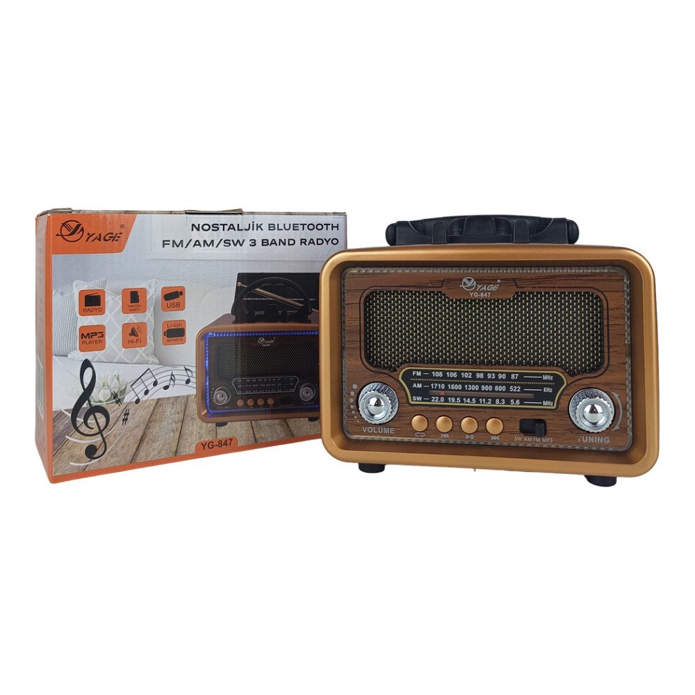 Yage YG-847 Nostaljik Solar Bluetooth MP3 Radyo