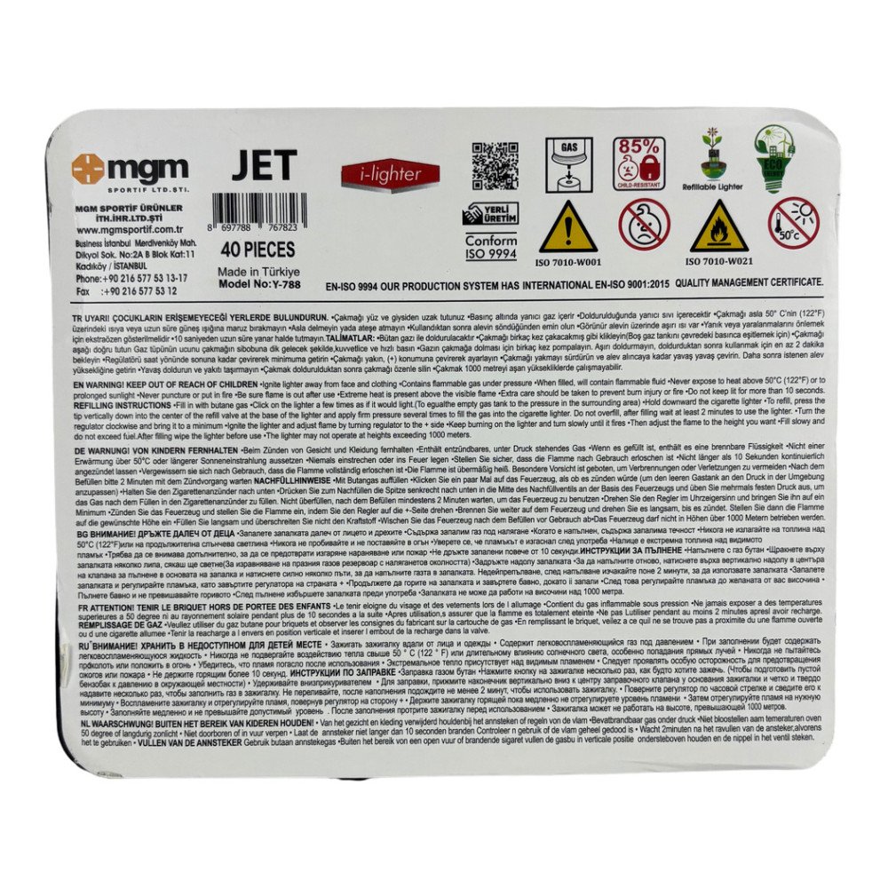İ-Lighter Y-788 Plastik Baskılı Jet Çakmak 40'lı
