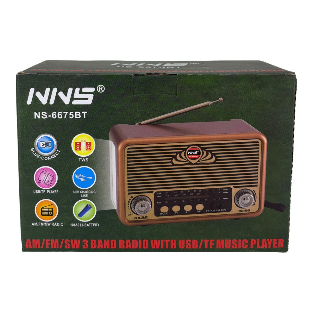 NNS NS-6675BT Fenerli Şarjlı Nostaljik Bluetooth Radyo