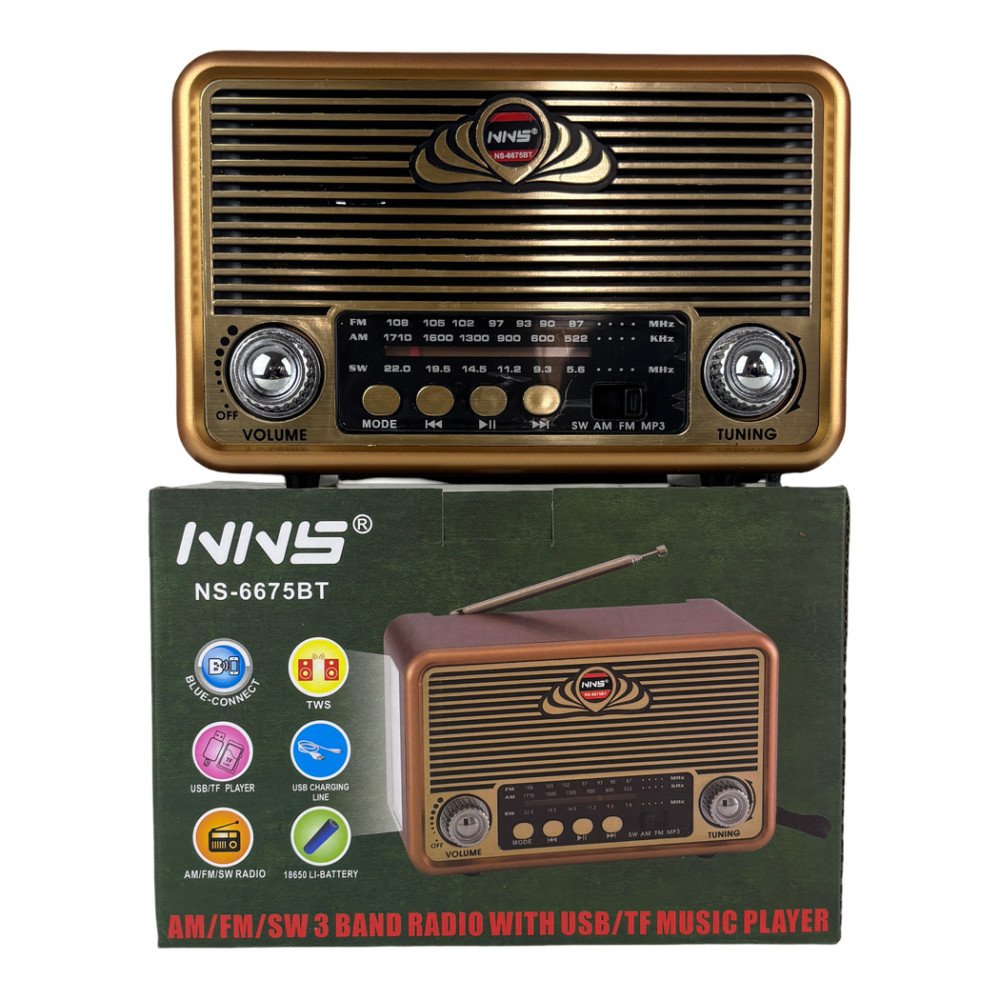 NNS NS-6675BT Fenerli Şarjlı Nostaljik Bluetooth Radyo