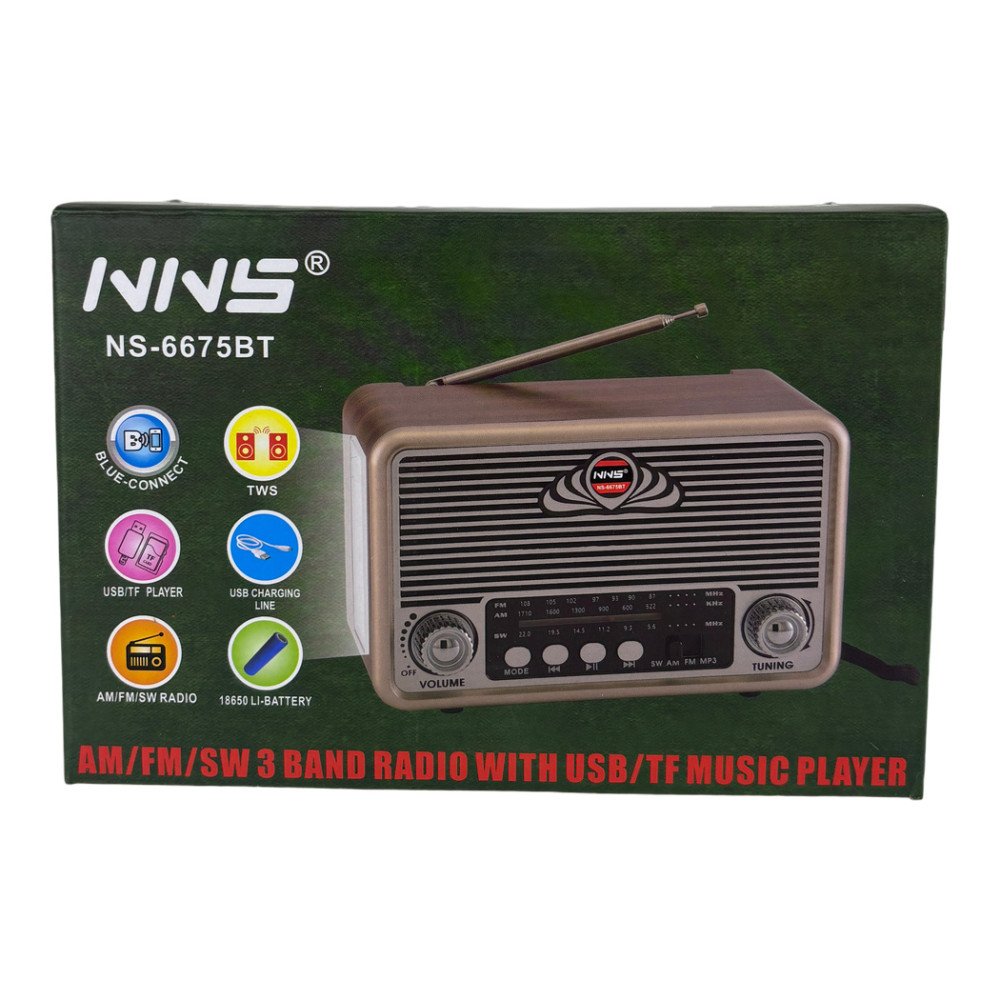 NNS NS-6675BT Fenerli Şarjlı Nostaljik Bluetooth Radyo