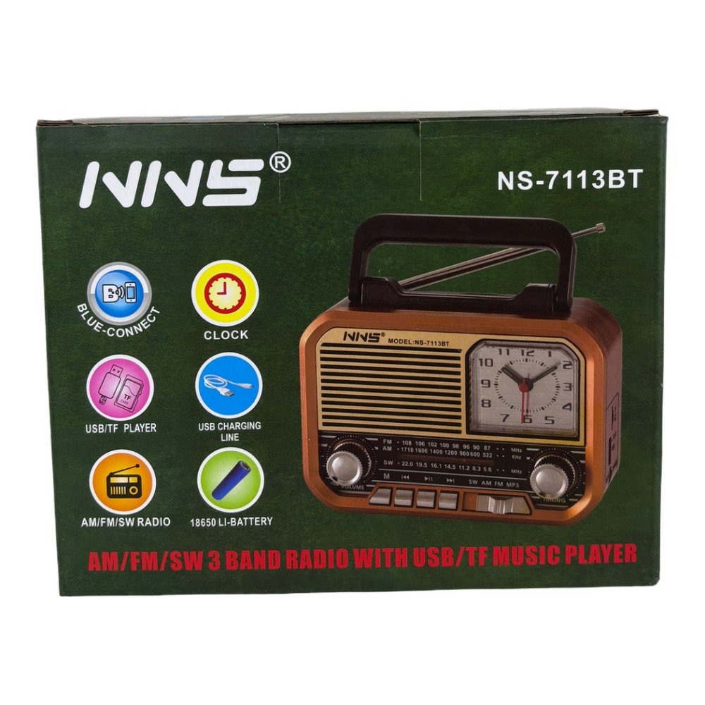NNS NS-7113BT Bluetooth Hoparlörlü FM/AM/SW Radyo ve Analog Saat