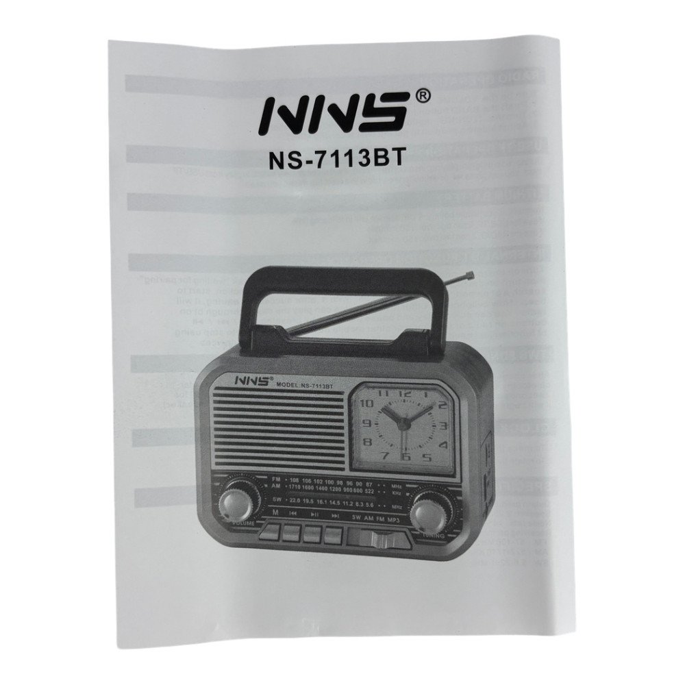 NNS NS-7113BT Bluetooth Hoparlörlü FM/AM/SW Radyo ve Analog Saat