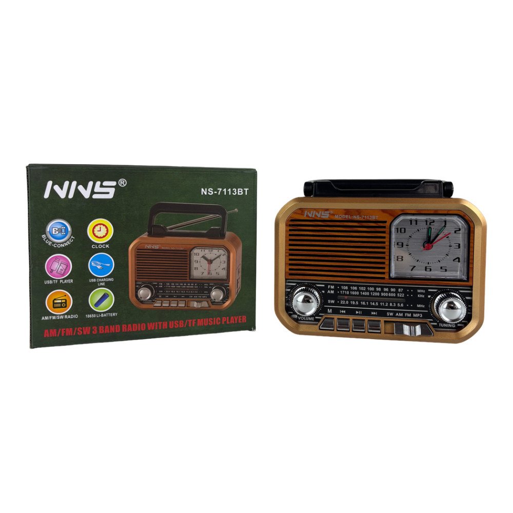 NNS NS-7113BT Bluetooth Hoparlörlü FM/AM/SW Radyo ve Analog Saat