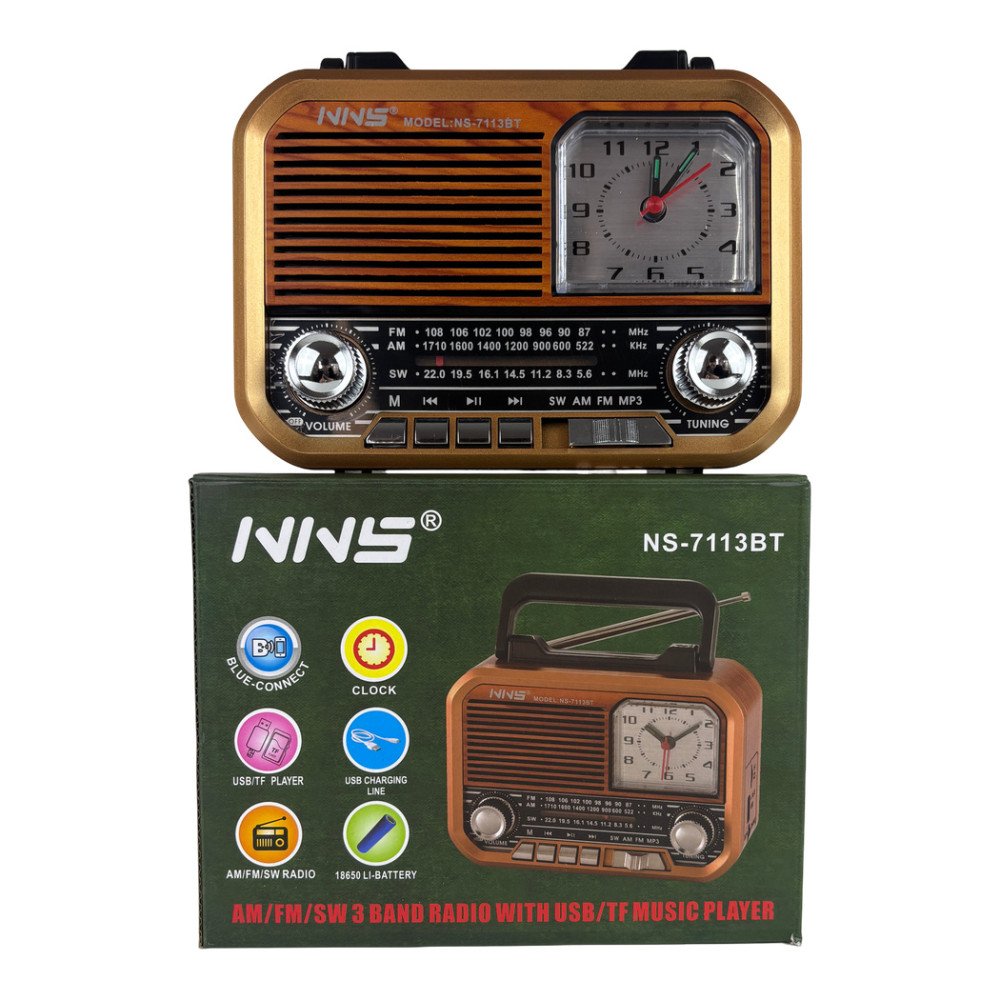 NNS NS-7113BT Bluetooth Hoparlörlü FM/AM/SW Radyo ve Analog Saat