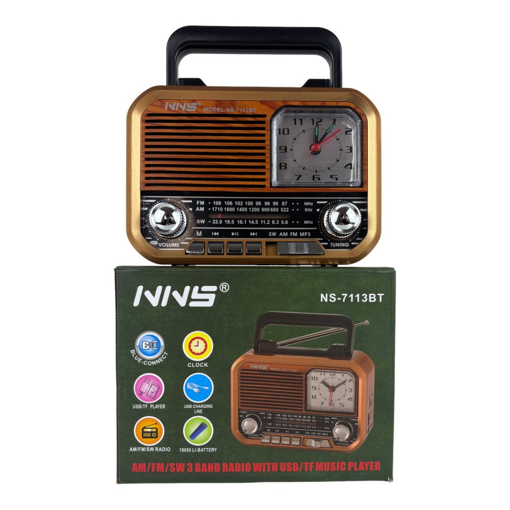 NNS NS-7113BT Bluetooth Hoparlörlü FM/AM/SW Radyo ve Analog Saat