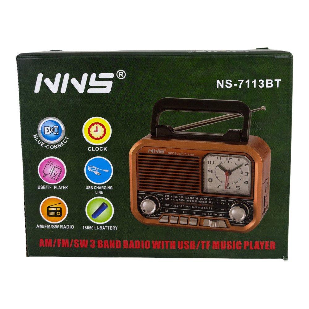 NNS NS-7113BT Bluetooth Hoparlörlü FM/AM/SW Radyo ve Analog Saat