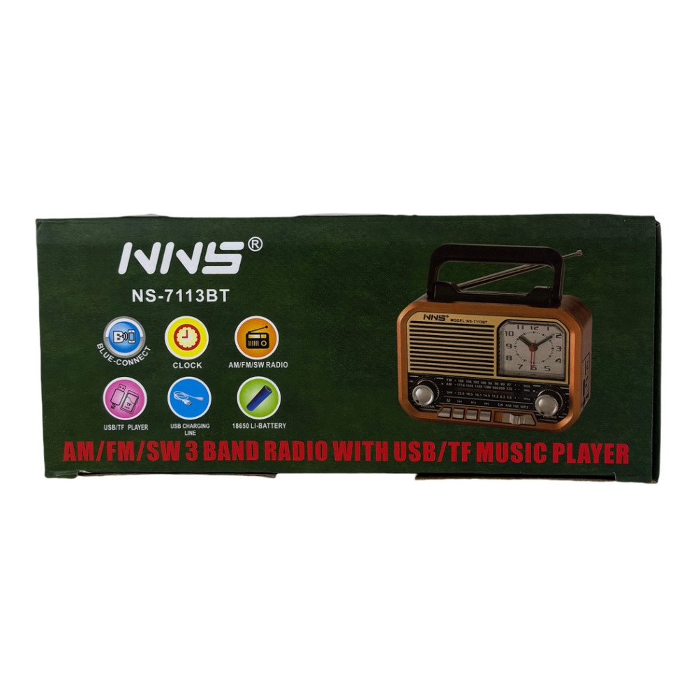 NNS NS-7113BT Bluetooth Hoparlörlü FM/AM/SW Radyo ve Analog Saat