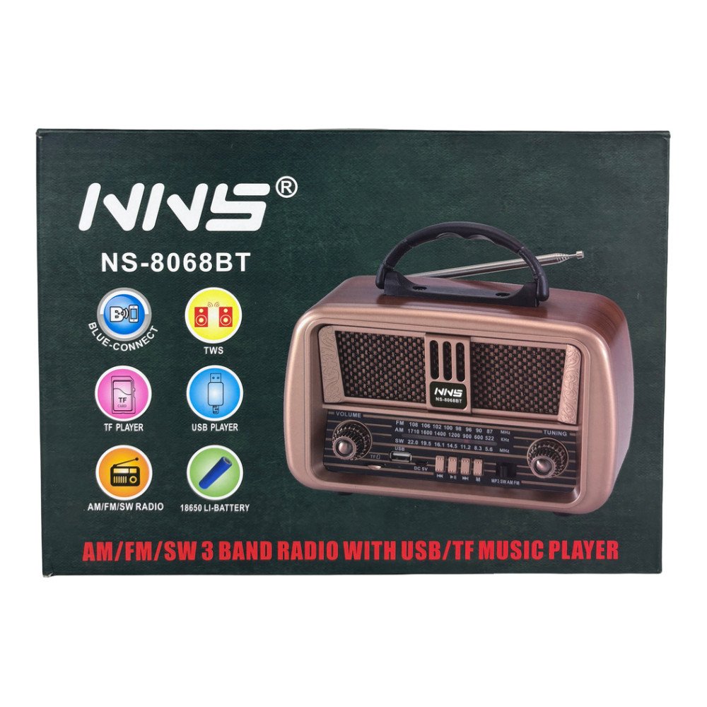 NNS NS-8068BT Şarjlı Nostaljik Bluetooth Radyo, TWS ve MP3 Çalar