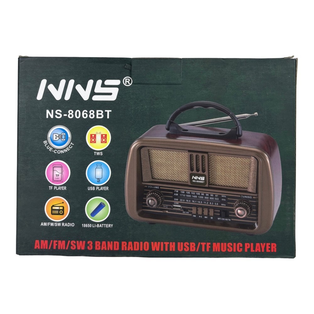 NNS NS-8068BT Şarjlı Nostaljik Bluetooth Radyo, TWS ve MP3 Çalar