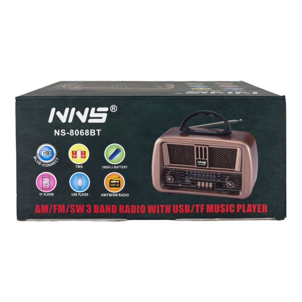 NNS NS-8068BT Şarjlı Nostaljik Bluetooth Radyo, TWS ve MP3 Çalar