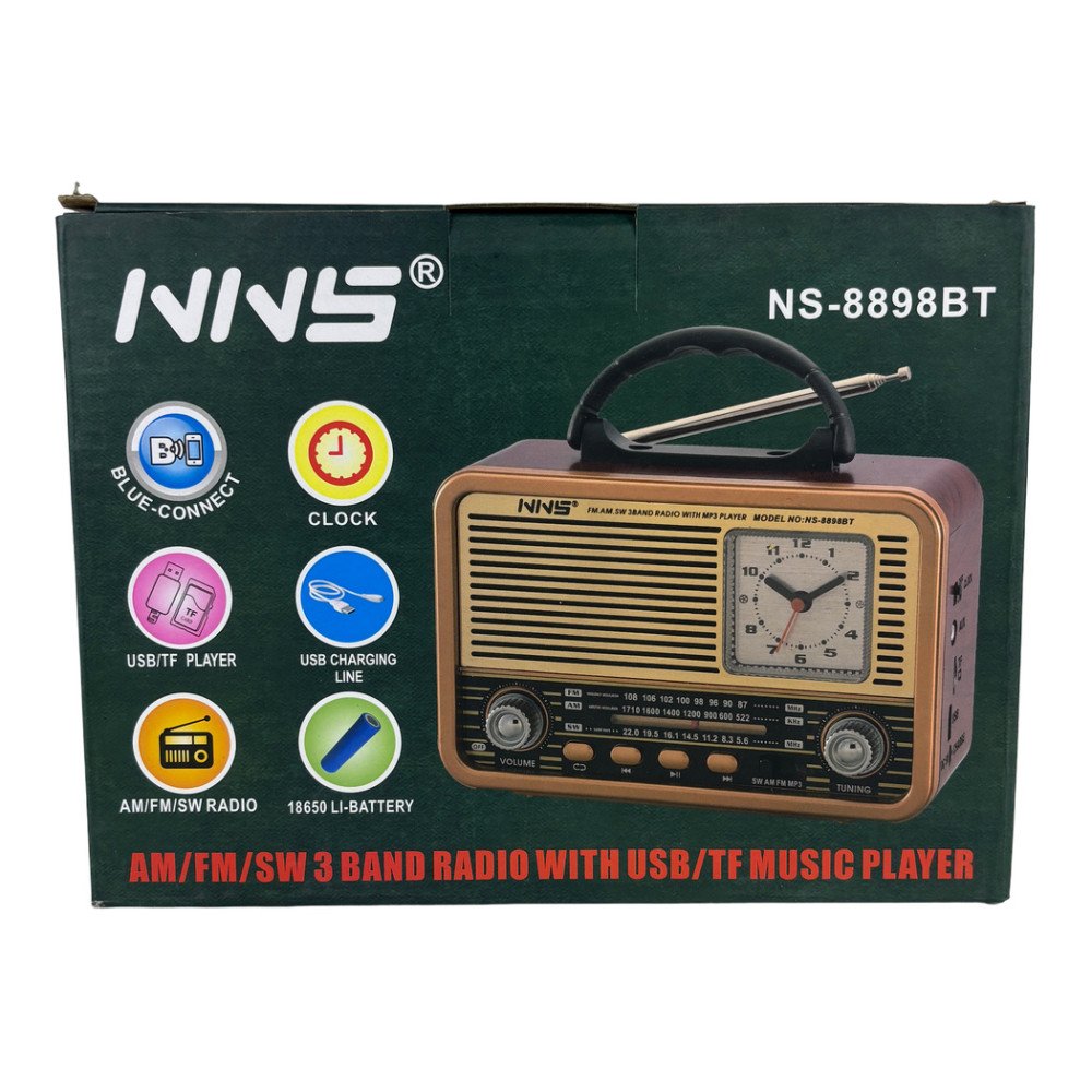 NNS NS-8898BT Analog Saatli Retro Bluetooth Radyo ve USB/TF Müzik Çalar