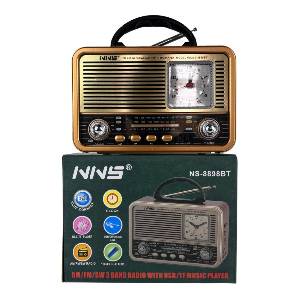 NNS NS-8898BT Analog Saatli Retro Bluetooth Radyo ve USB/TF Müzik Çalar