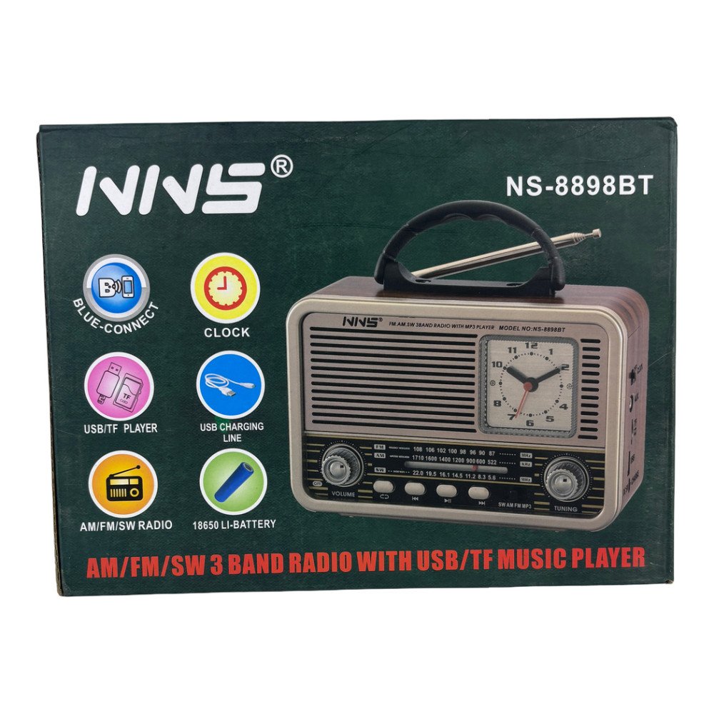NNS NS-8898BT Analog Saatli Retro Bluetooth Radyo ve USB/TF Müzik Çalar