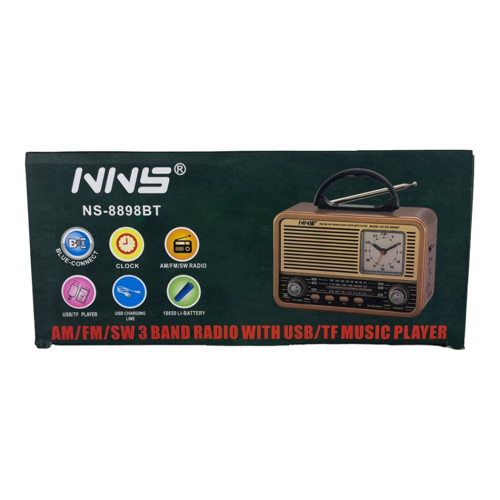NNS NS-8898BT Analog Saatli Retro Bluetooth Radyo ve USB/TF Müzik Çalar