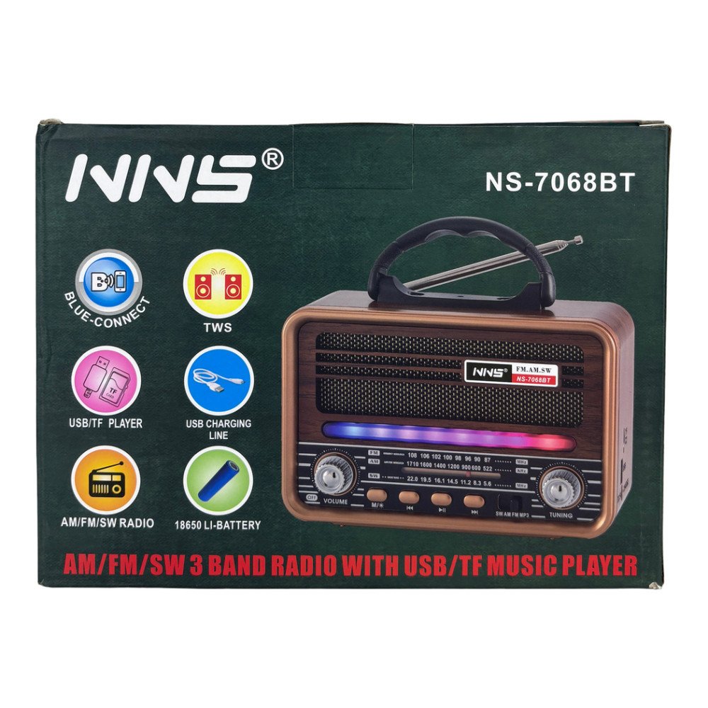 NNS NS-7068BT USB Destekli Şarjlı Nostaljik Bluetooth Radyo