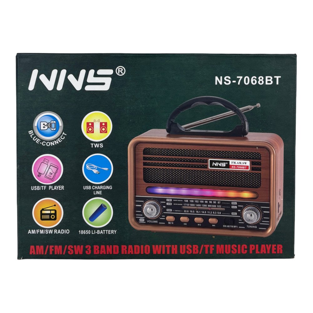 NNS NS-7068BT USB Destekli Şarjlı Nostaljik Bluetooth Radyo