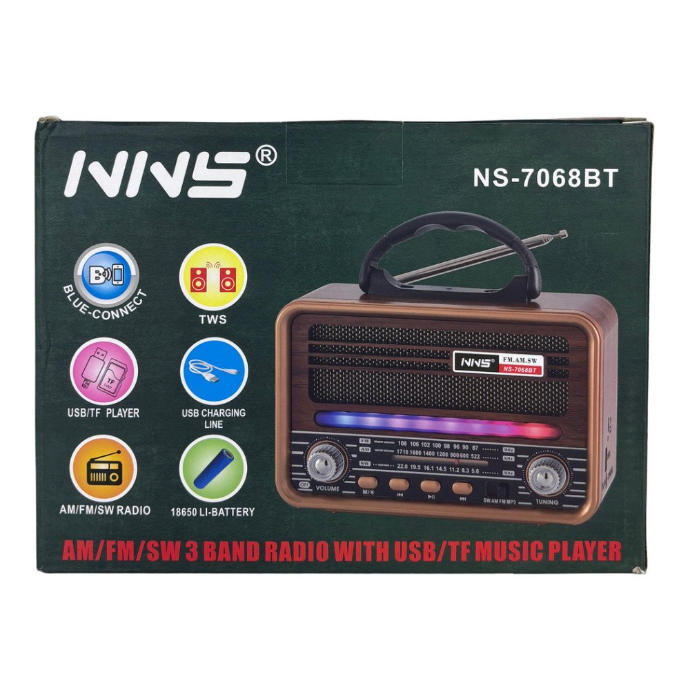 NNS NS-7068BT USB Destekli Şarjlı Nostaljik Bluetooth Radyo