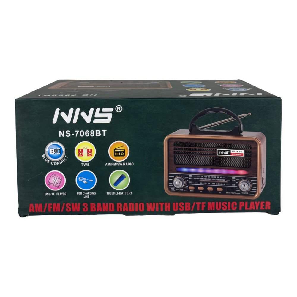 NNS NS-7068BT USB Destekli Şarjlı Nostaljik Bluetooth Radyo