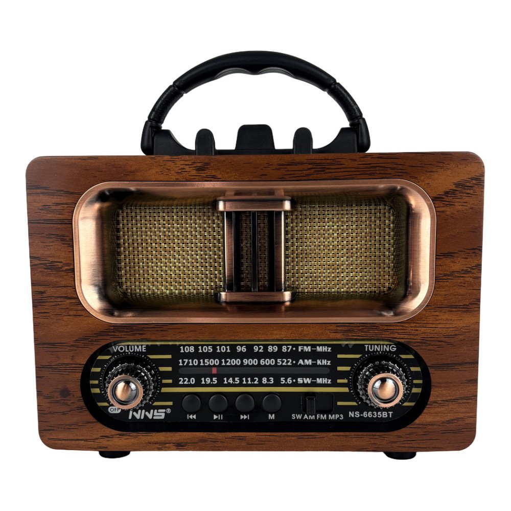 NNS NS-6635BT Büyük Boy Ahşap Retro Bluetooth Hoparlörlü Şarjlı FM/AM Radyo