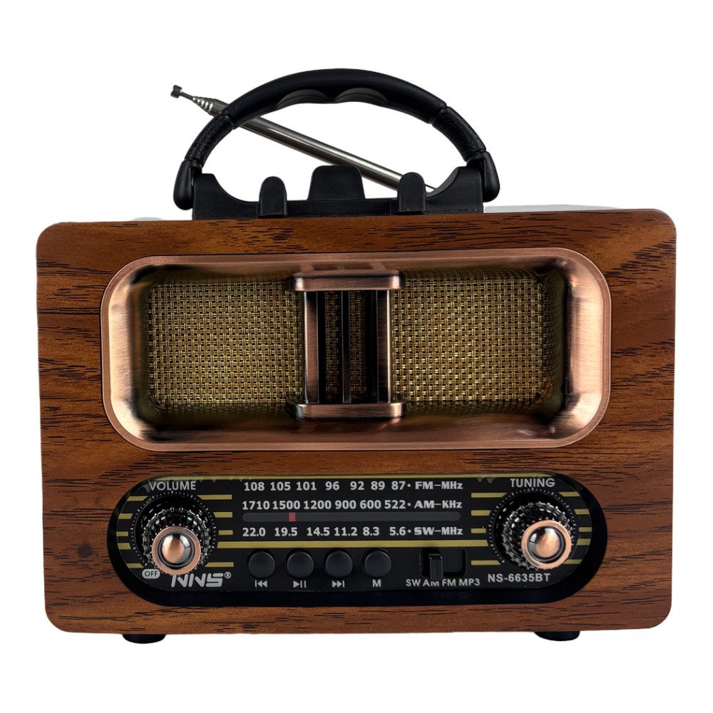 NNS NS-6635BT Büyük Boy Ahşap Retro Bluetooth Hoparlörlü Şarjlı FM/AM Radyo