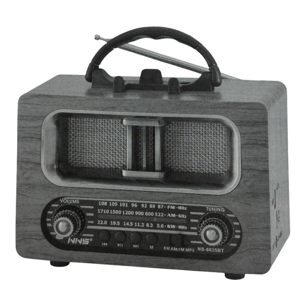 NNS NS-6635BT Büyük Boy Ahşap Retro Bluetooth Hoparlörlü Şarjlı FM/AM Radyo