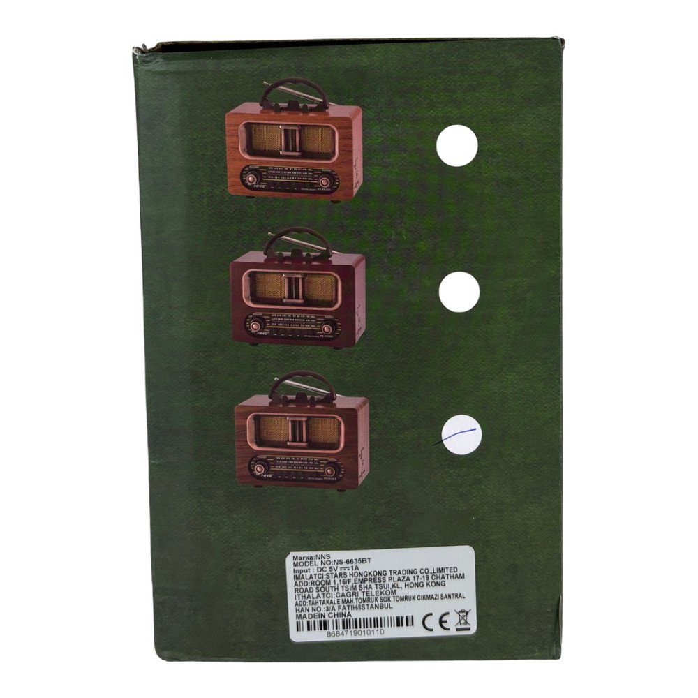 NNS NS-6635BT Büyük Boy Ahşap Retro Bluetooth Hoparlörlü Şarjlı FM/AM Radyo