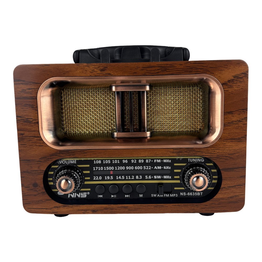 NNS NS-6635BT Büyük Boy Ahşap Retro Bluetooth Hoparlörlü Şarjlı FM/AM Radyo