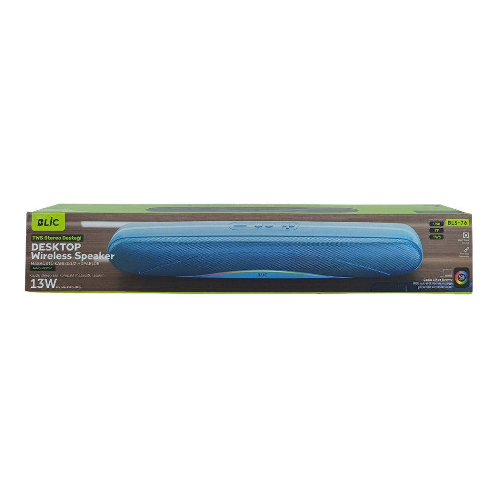 BLS-76 Bluetooth Soundbar Hoparlör 13W RGB Işıklı TWS Stereo USB/TF Destekli Kablosuz Speaker