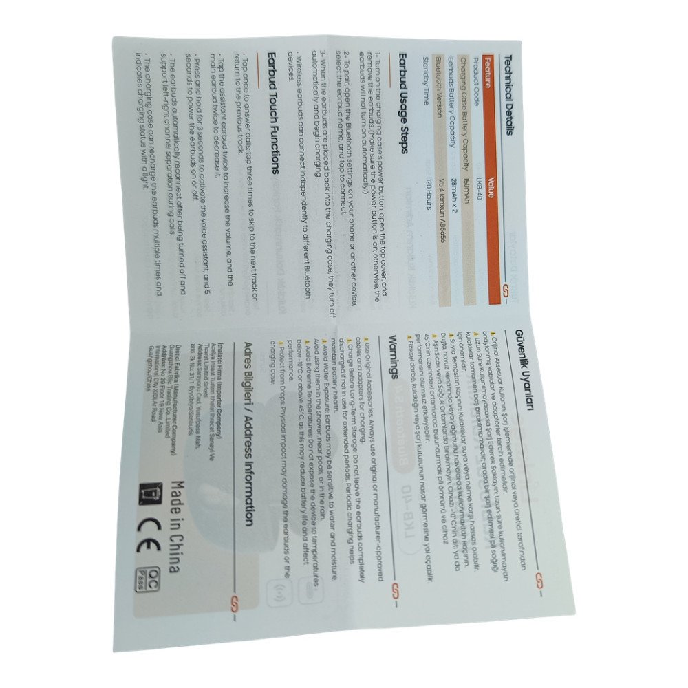 LKB-40 Bluetooth 5.4 LCD Ekranlı Şarj Kutulu Kablosuz Kulak İçi TWS Kulaklık
