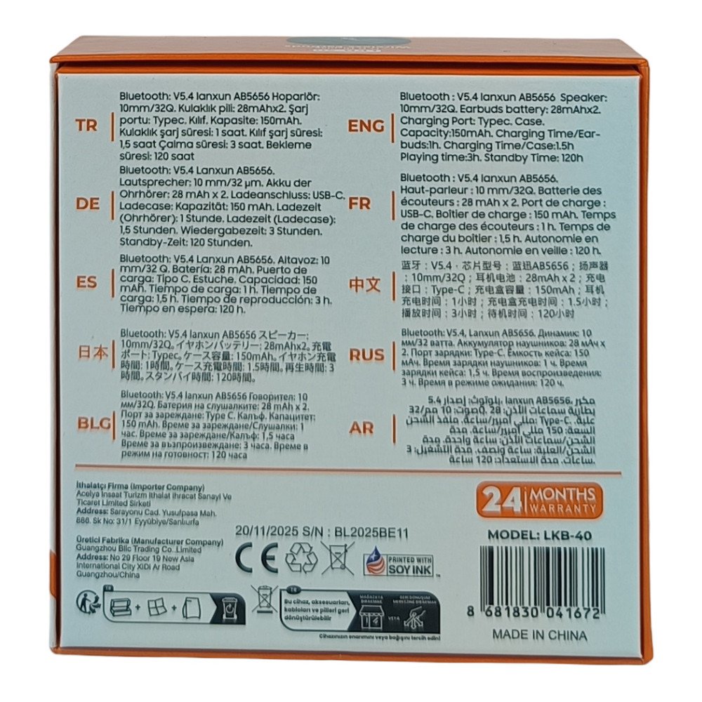 LKB-40 Bluetooth 5.4 LCD Ekranlı Şarj Kutulu Kablosuz Kulak İçi TWS Kulaklık