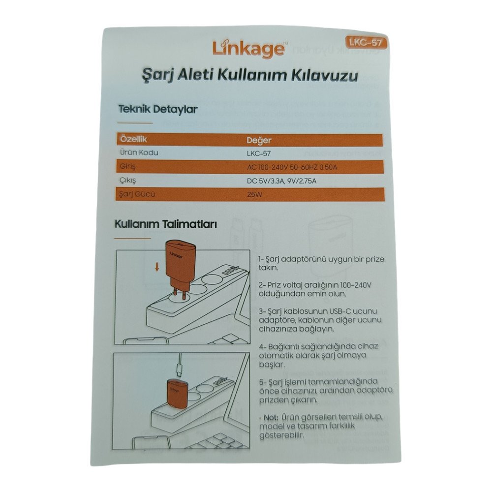 LKC-57 25W PD Hızlı Şarj Aleti + 1 m Type-C to Type-C Kablo