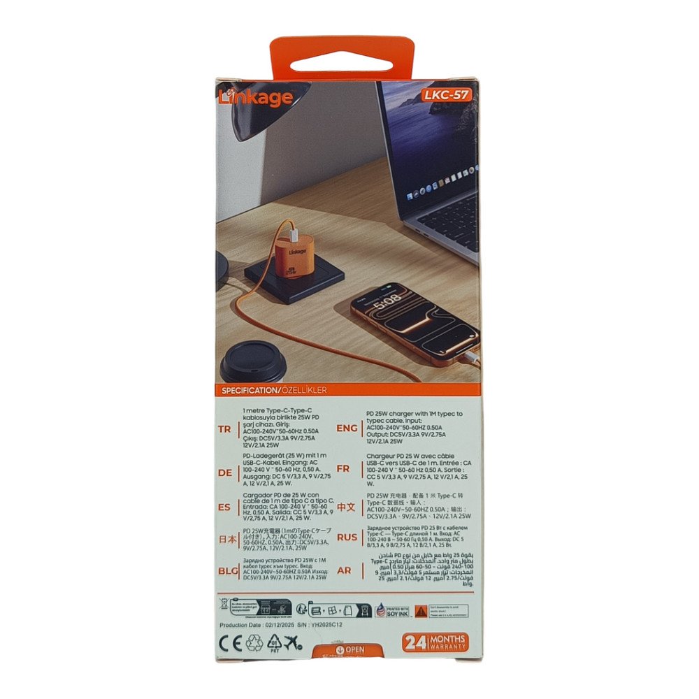 LKC-57 25W PD Hızlı Şarj Aleti + 1 m Type-C to Type-C Kablo