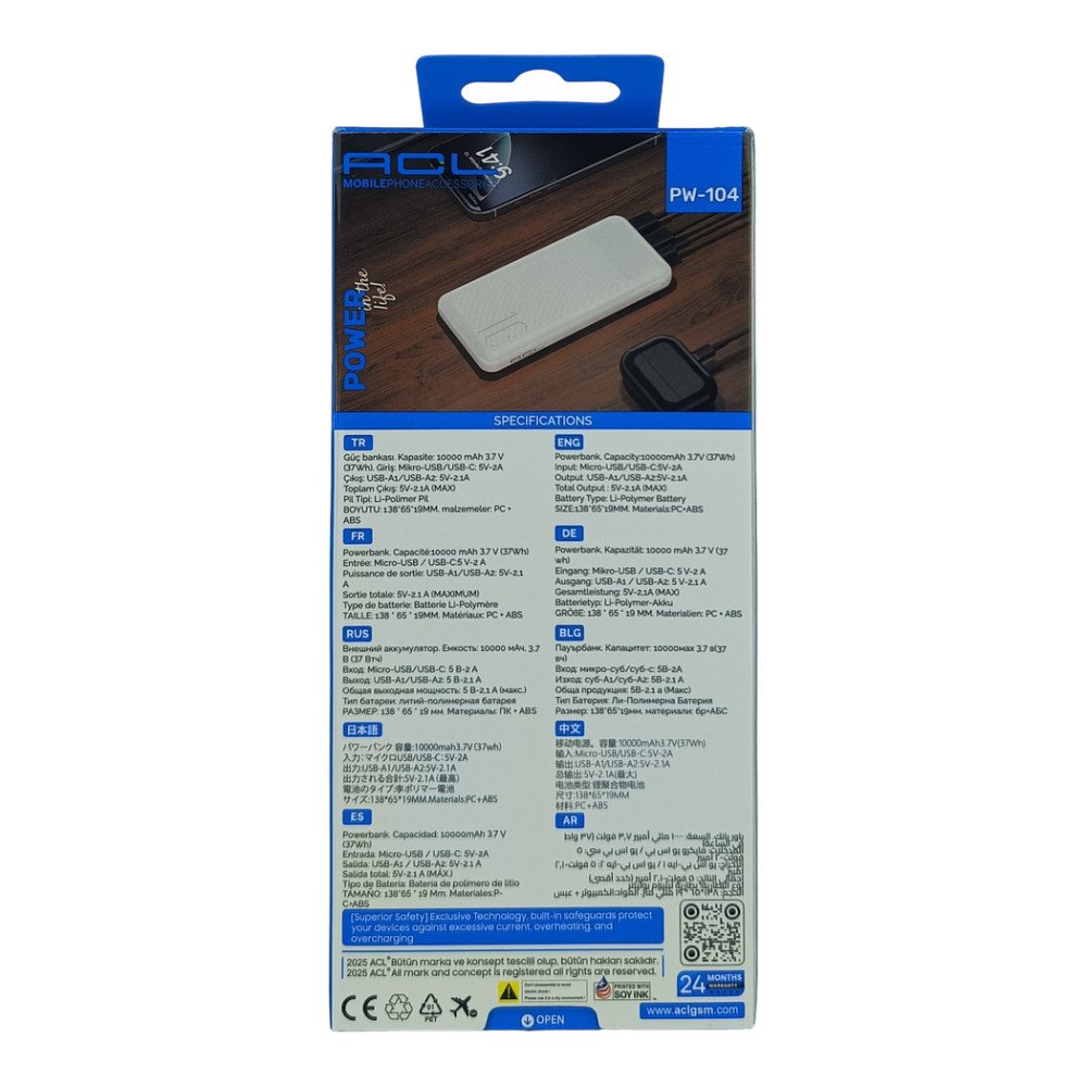 PW-104 10000 mAh Taşınabilir Powerbank USB Type-C Hızlı Şarj