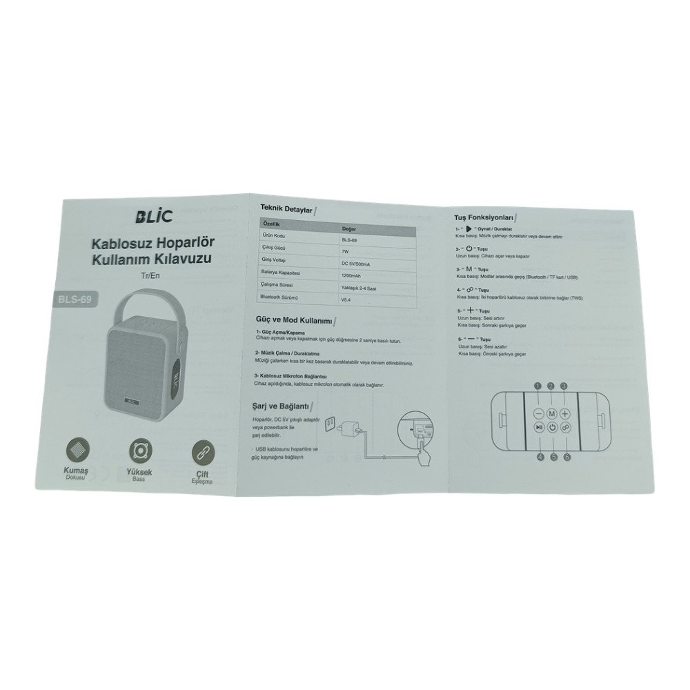 Blic BLS-69 RGB TWS 7W RMS Bluetooth Speaker Çoklu Cihaz Uyumlu