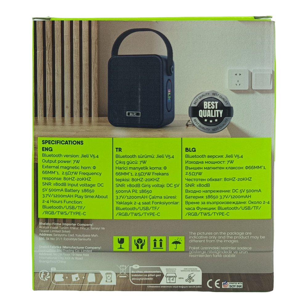 Blic BLS-69 RGB TWS 7W RMS Bluetooth Speaker Çoklu Cihaz Uyumlu