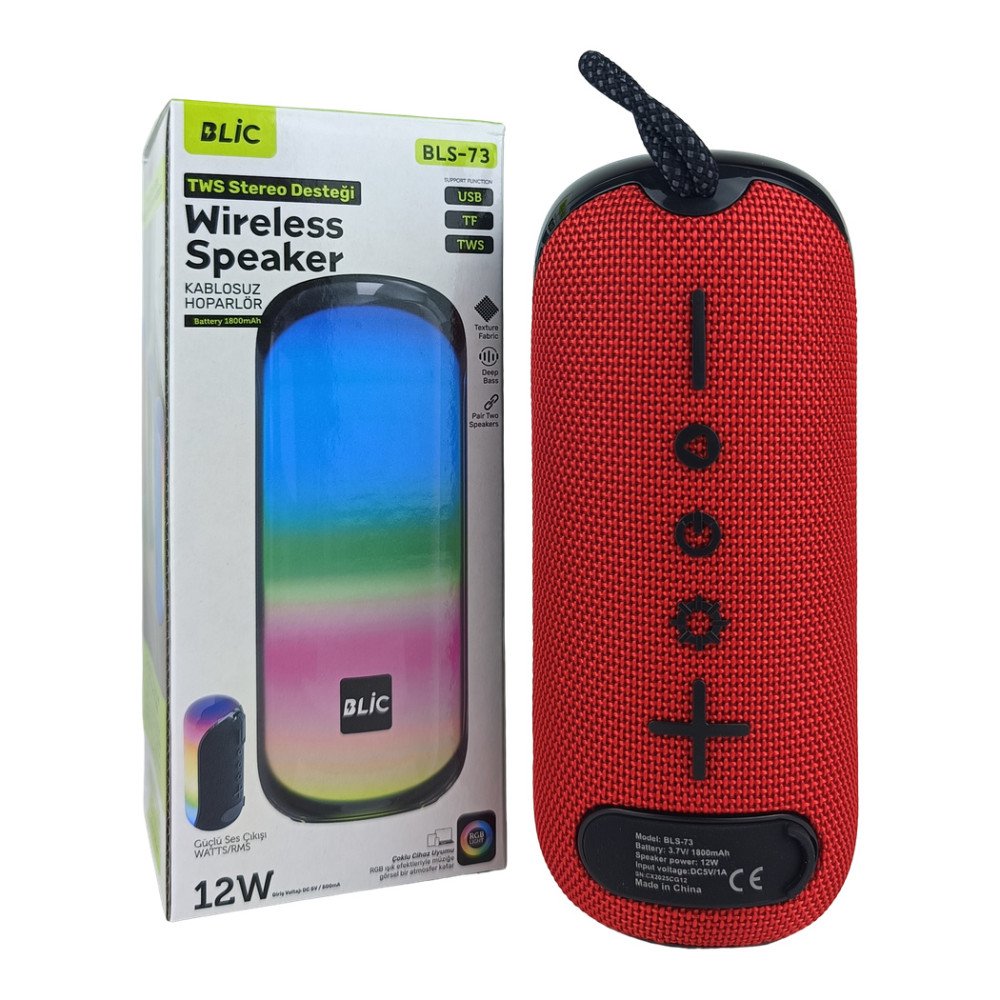 BLS-73 RGB Işıklı Bluetooth Hoparlör 12W TWS Stereo USB/TF Destekli Kablosuz Speaker