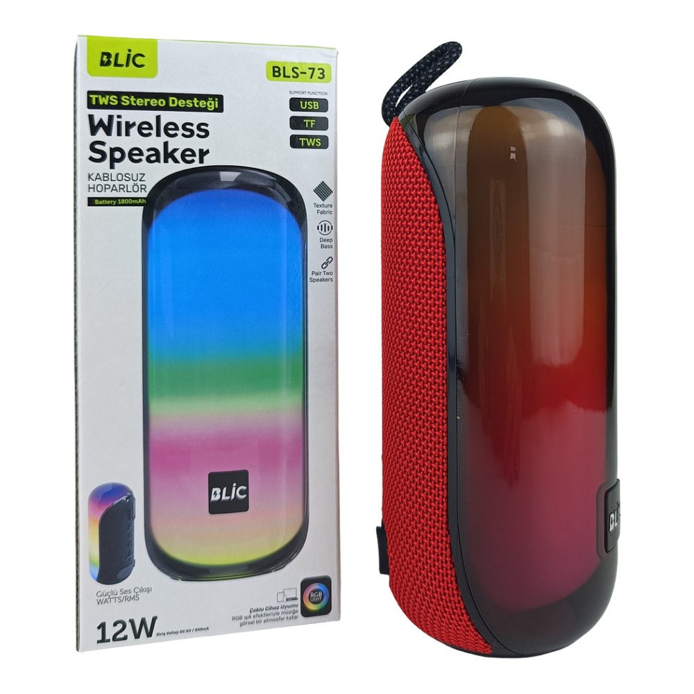 BLS-73 RGB Işıklı Bluetooth Hoparlör 12W TWS Stereo USB/TF Destekli Kablosuz Speaker