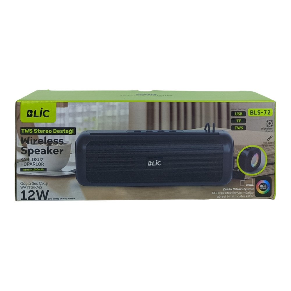 BLS-72 Bluetooth Hoparlör 12W Güçlü Bass TWS Stereo USB/TF Destekli Taşınabilir Kablosuz Speaker