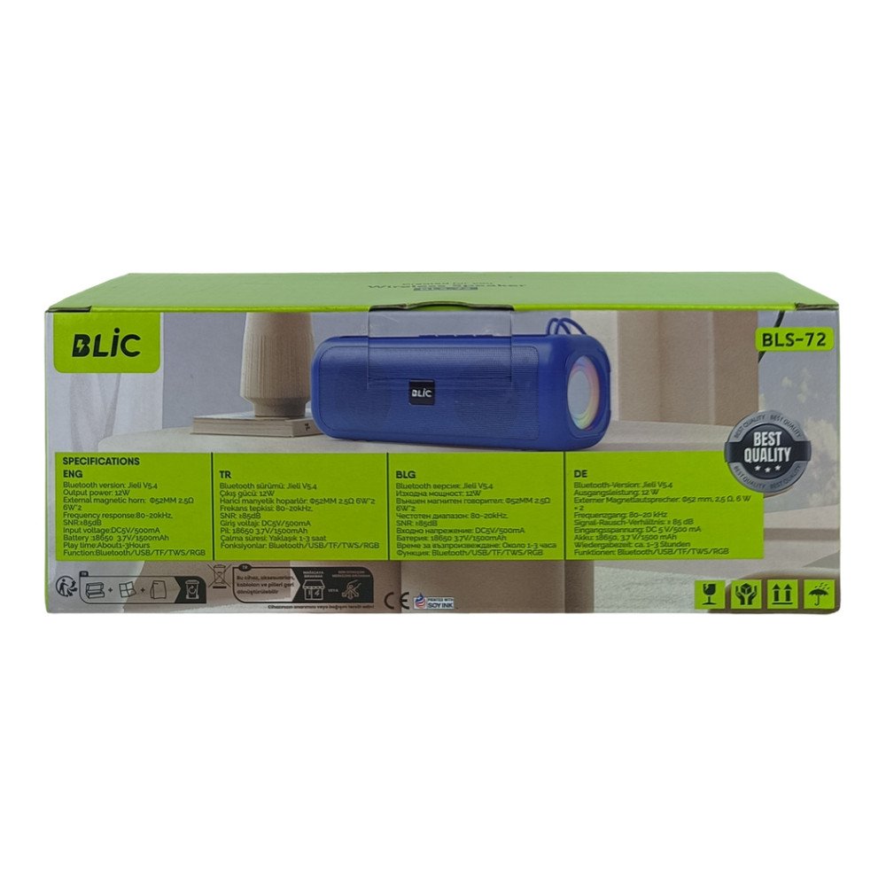 BLS-72 Bluetooth Hoparlör 12W Güçlü Bass TWS Stereo USB/TF Destekli Taşınabilir Kablosuz Speaker