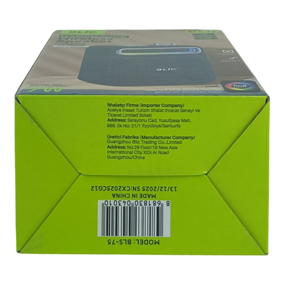 BLS-75 Bluetooth Hoparlör 7W RGB Işıklı TWS Stereo USB/TF Destekli Kablosuz Speaker
