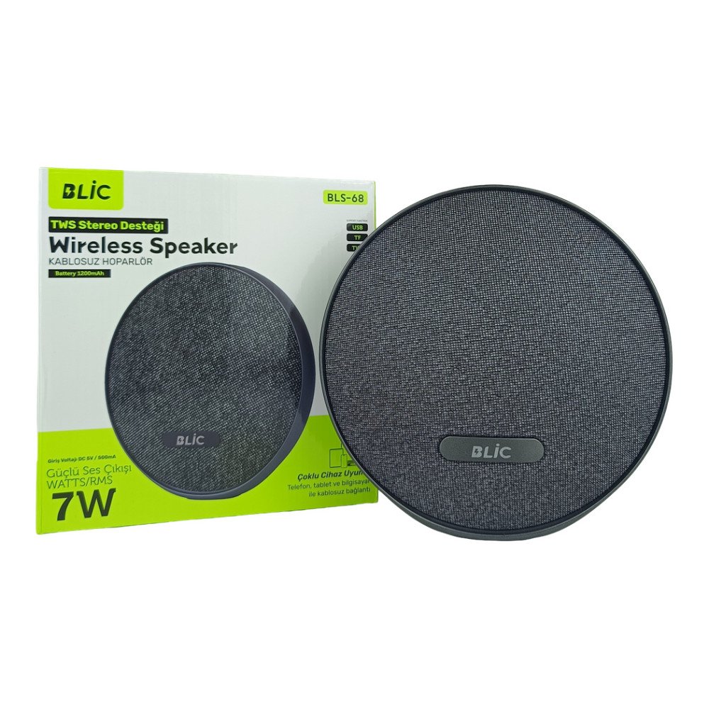 BLS-68 Bluetooth Hoparlör 7W Kumaş Kaplı TWS Stereo USB/TF Destekli Kablosuz Speaker
