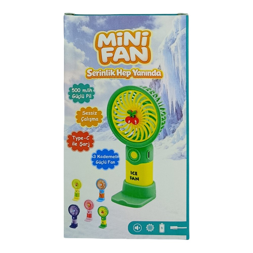 El Fanı Mini Masaüstü Type-C Şarjlı 3 Kademeli Vantilatör Soğutucu 6419