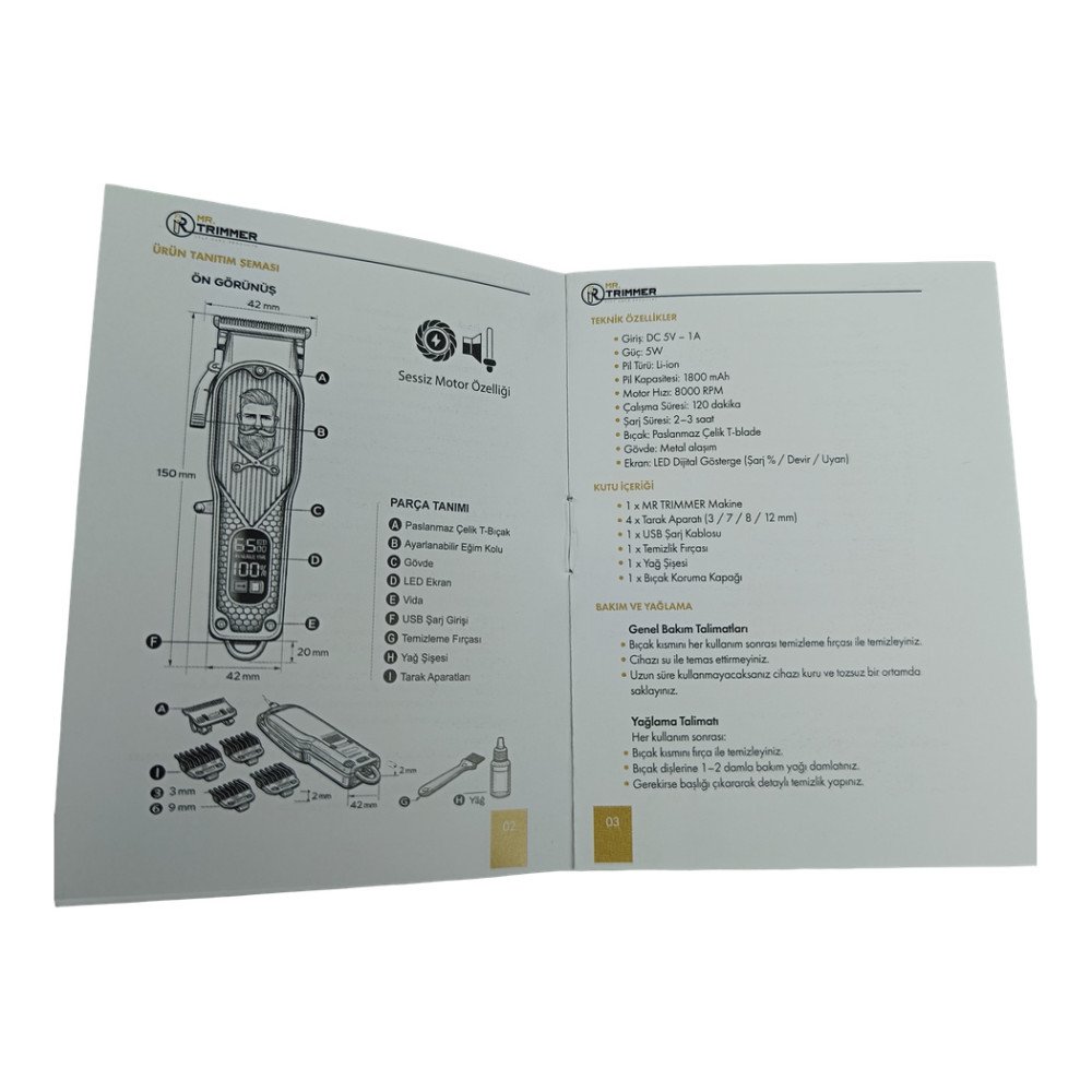 Mr. Trimmer MR-7900 Detailer Şarj Göstergeli 6 Kademeli 8000 RPM 1800 mAh Saç Sakal Erkek Bakım Tıraş Makinesi
