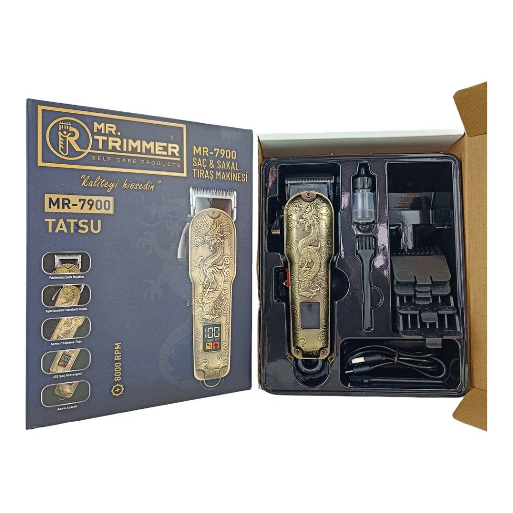 Mr. Trimmer MR-7900 Detailer Şarj Göstergeli 6 Kademeli 8000 RPM 1800 mAh Saç Sakal Erkek Bakım Tıraş Makinesi