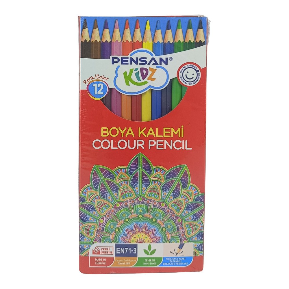 Pensan Kidz Uzun Kuru Boya Kalemi 12 Renk Set 12 Paket