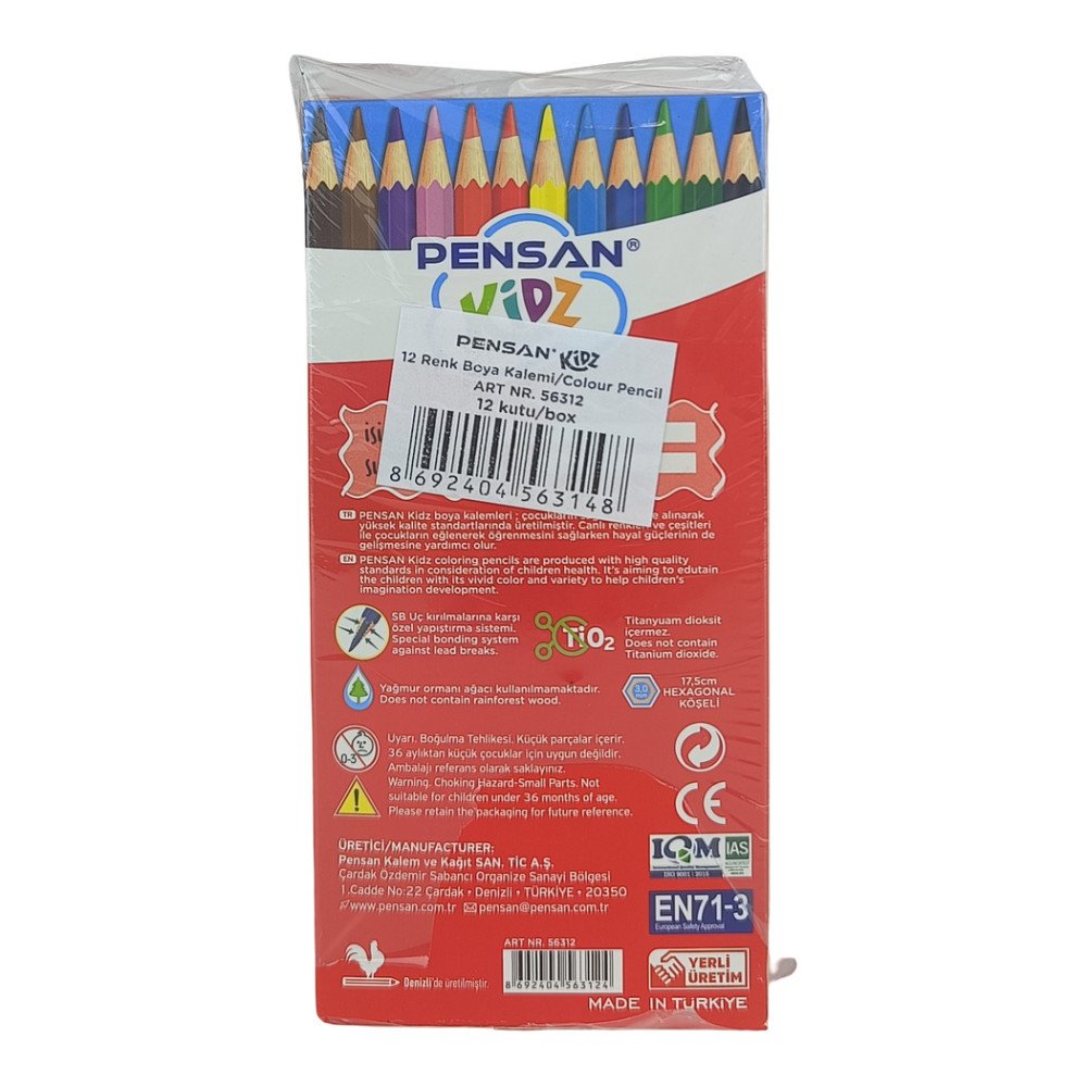 Pensan Kidz Uzun Kuru Boya Kalemi 12 Renk Set 12 Paket